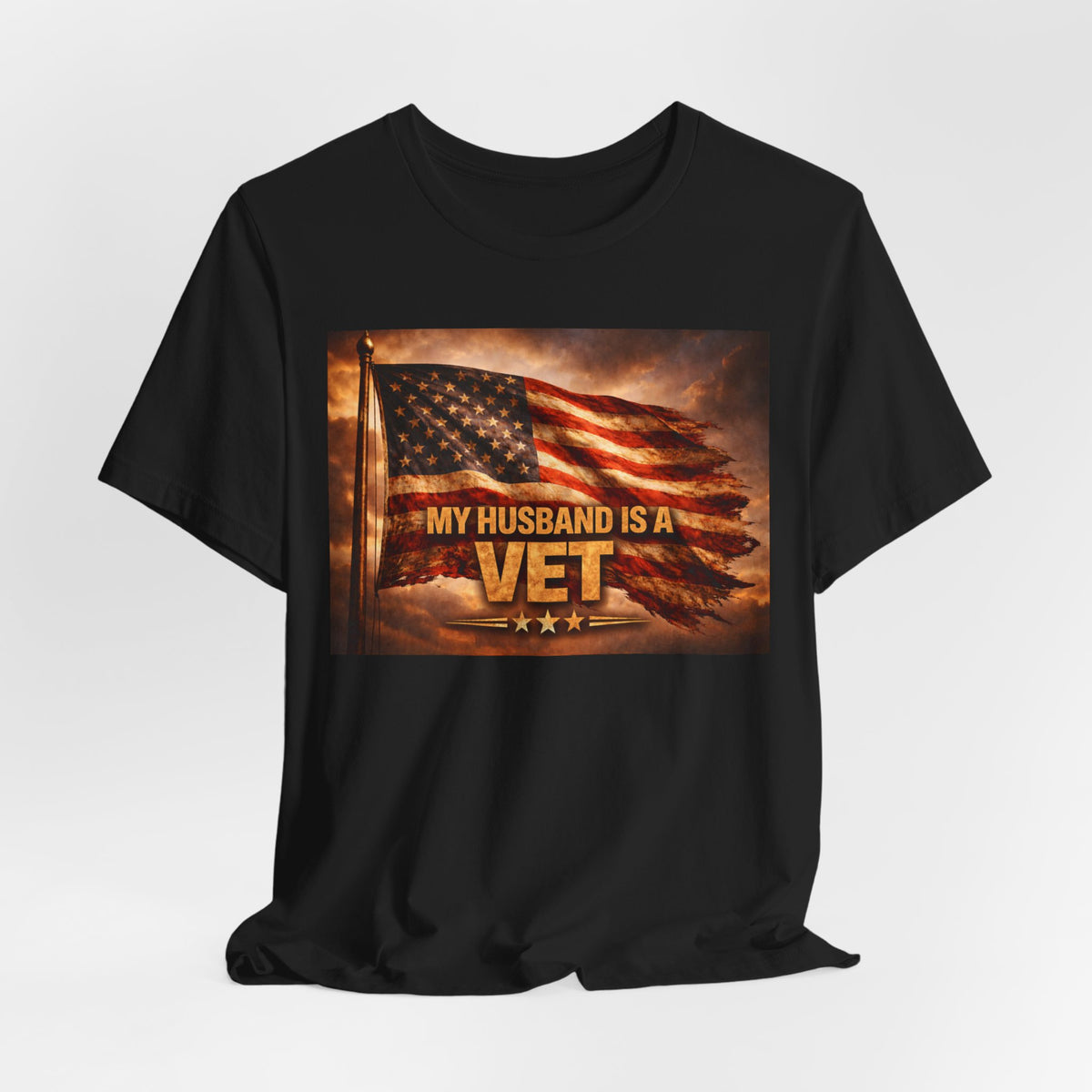 My Husband Is A Vet T-Shirt — Patriotic American Flag Military Tee for Military Wives