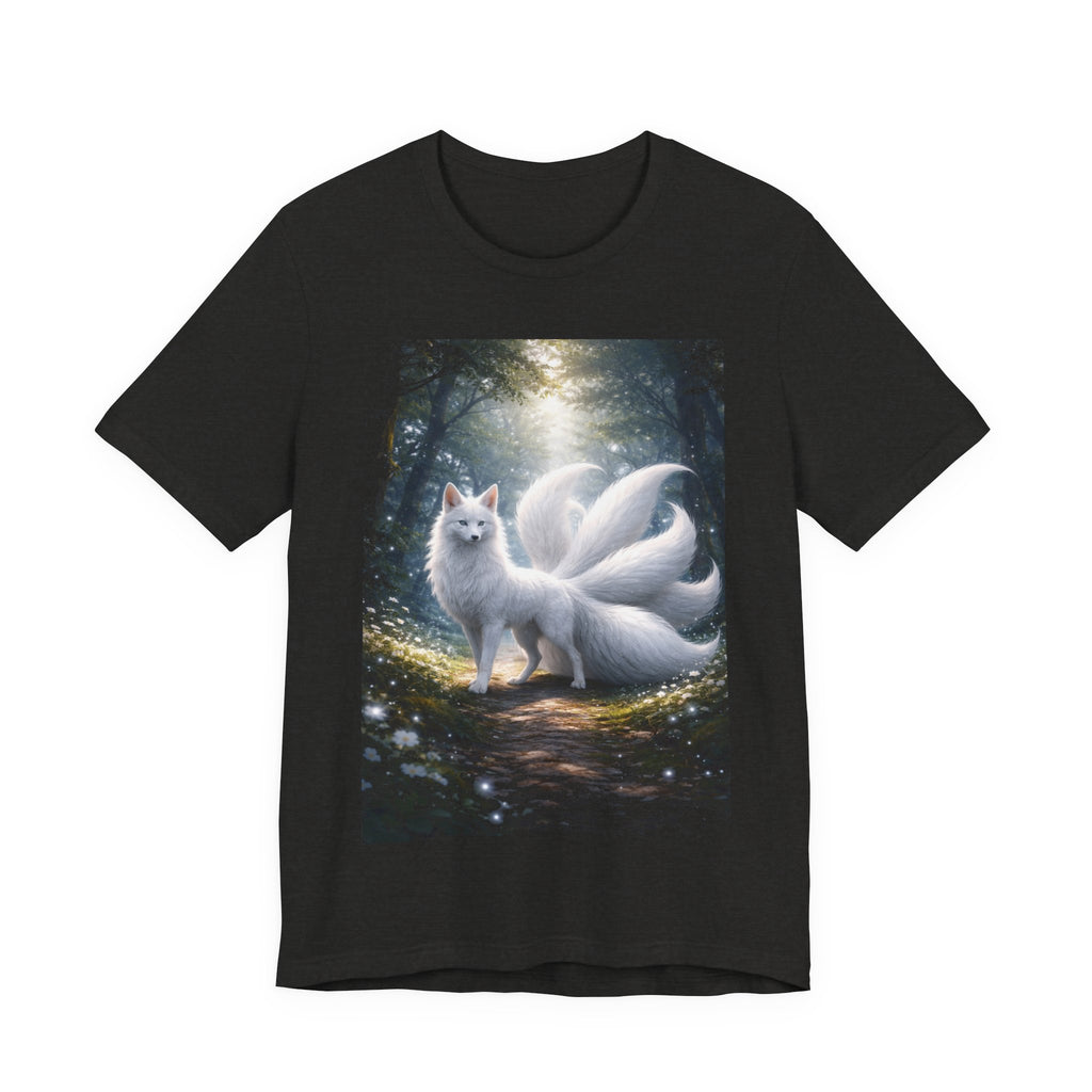 Nine-Tailed Fox Fantasy T-Shirt — Mystical White Kitsune Forest Tee
