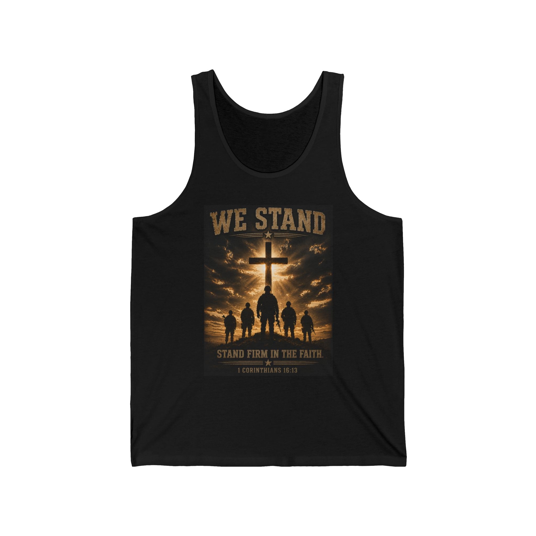 We Stand as a Christian Tank Top — Stand Firm in the Faith Cross Silhouette Tank