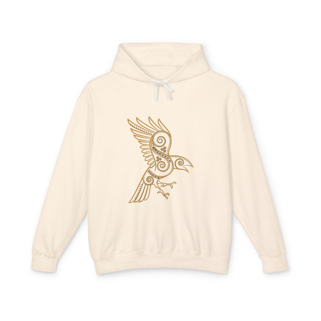 Celtic Raven Hoodie — Minimal Tribal Bird Graphic Lightweight Hooded Sweatshirt