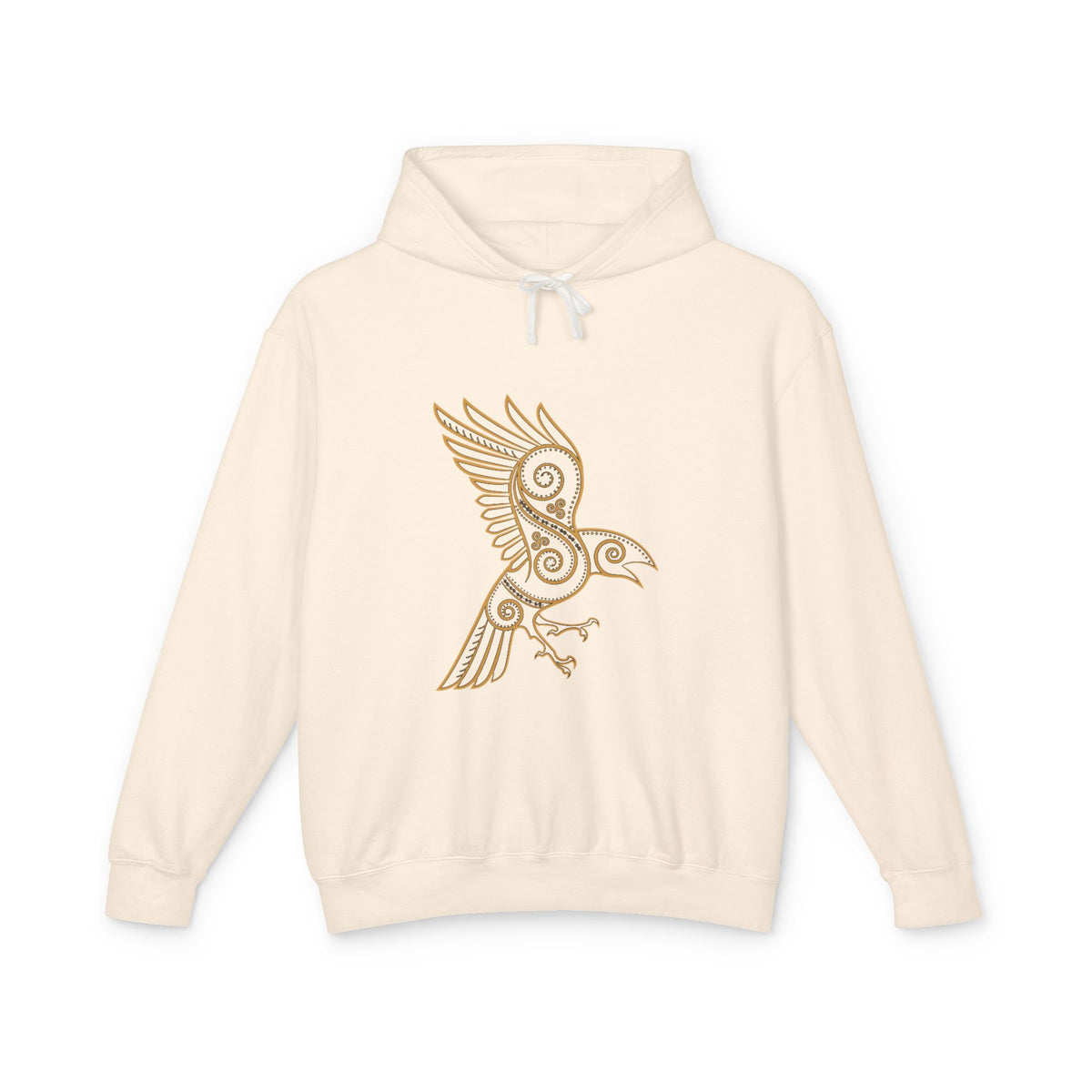 Celtic Raven Hoodie — Minimal Tribal Bird Graphic Lightweight Hooded Sweatshirt