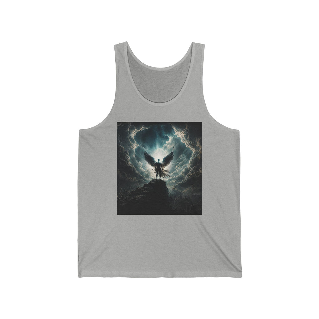 Angel Silhouette Tank Top — Dark Stormy Sky Winged Figure Graphic Tank
