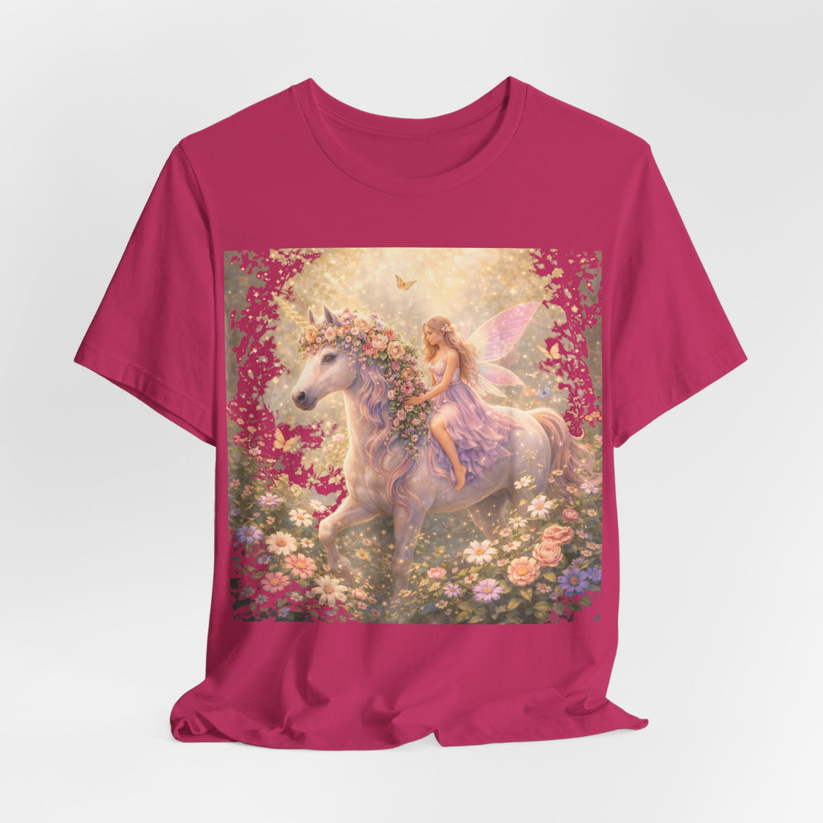 Fairy and Unicorn Tee — Whimsical Garden Fantasy T-Shirt