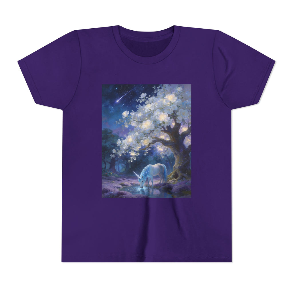 Youth Tee — Magical Night Unicorn Under Starry Tree