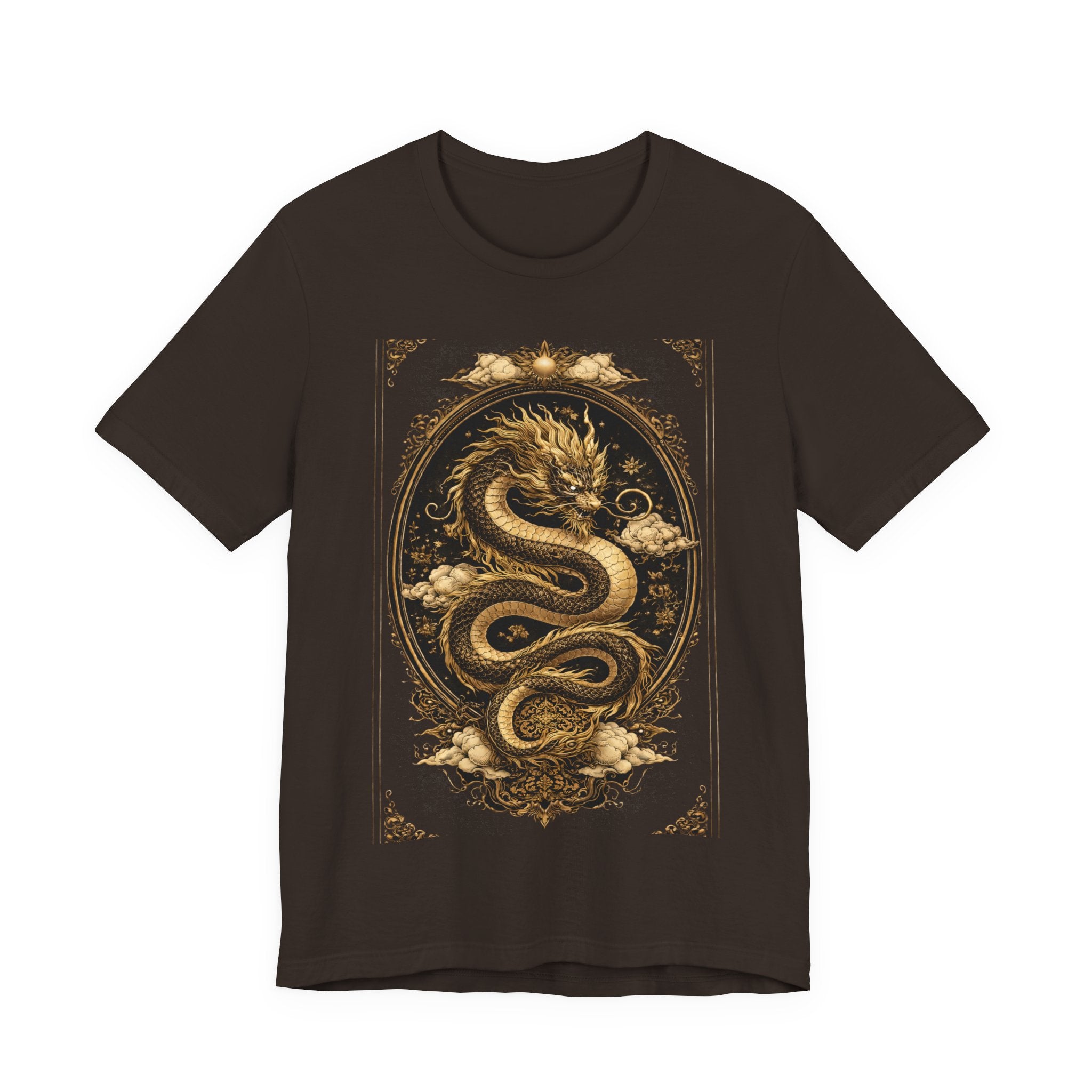 Dragon Oval Graphic Tee — Vintage Gold Snake Illustration T-Shirt