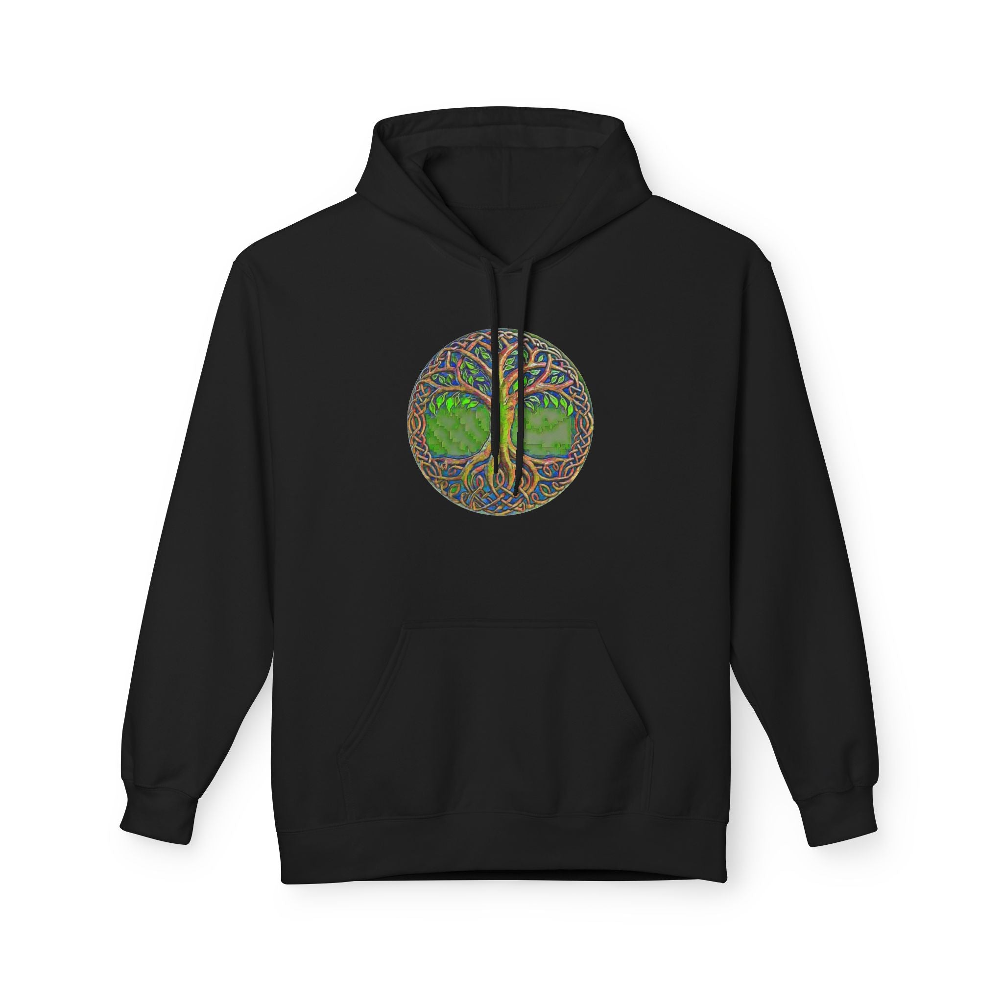 Yggdrasil Tree of Life Cotton Hoodie — Nature-Inspired Green Woodland Graphic