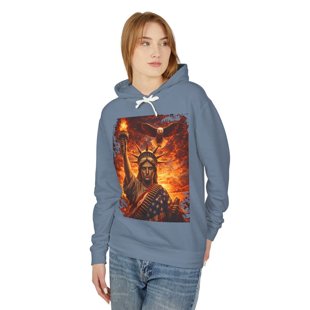Statue of Liberty Flame Graphic Hoodie — Patriot Fire Art Sweatshirt