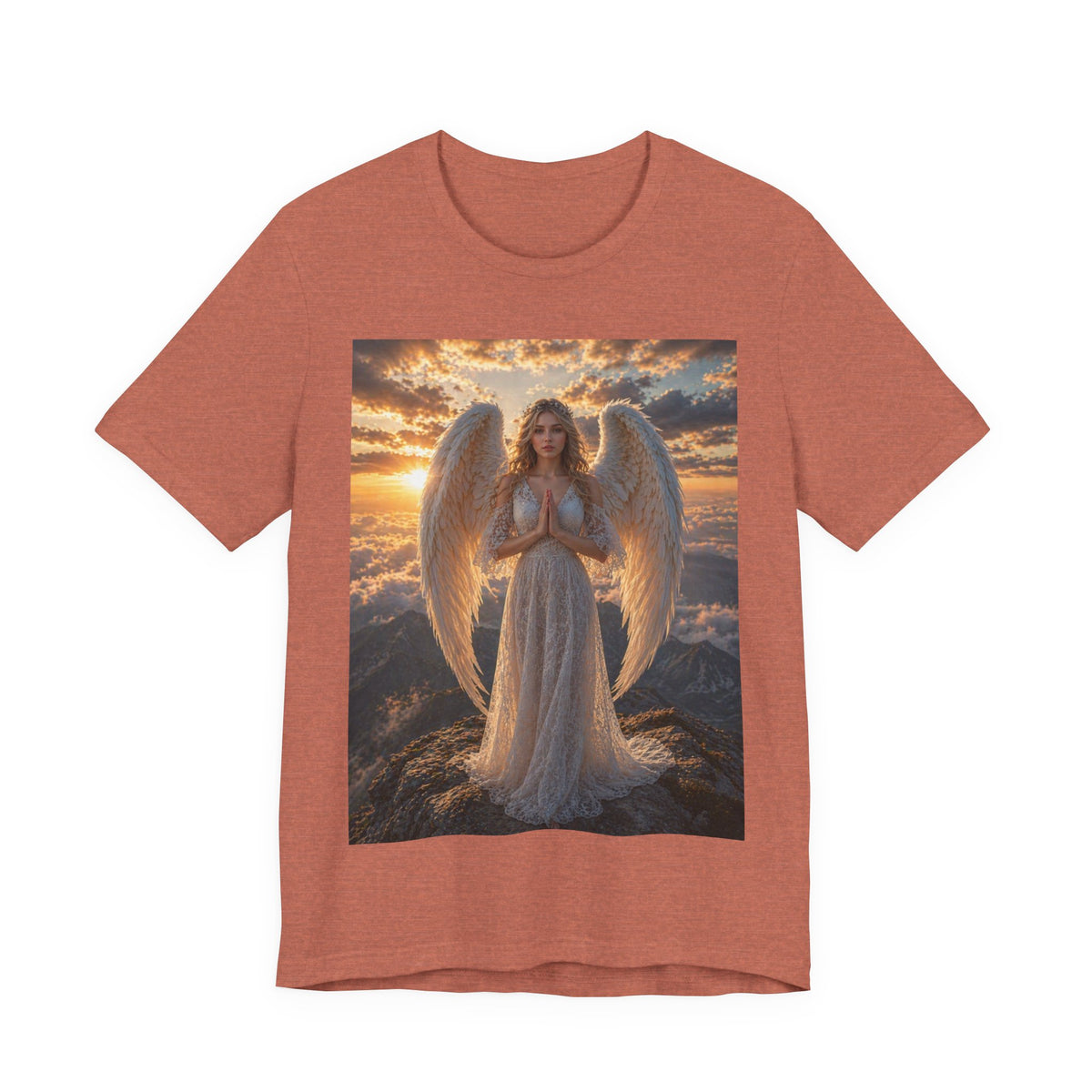 Angel Wings T-Shirt — Serene Praying Angel Graphic Tee for Spiritual & Religious Gifts