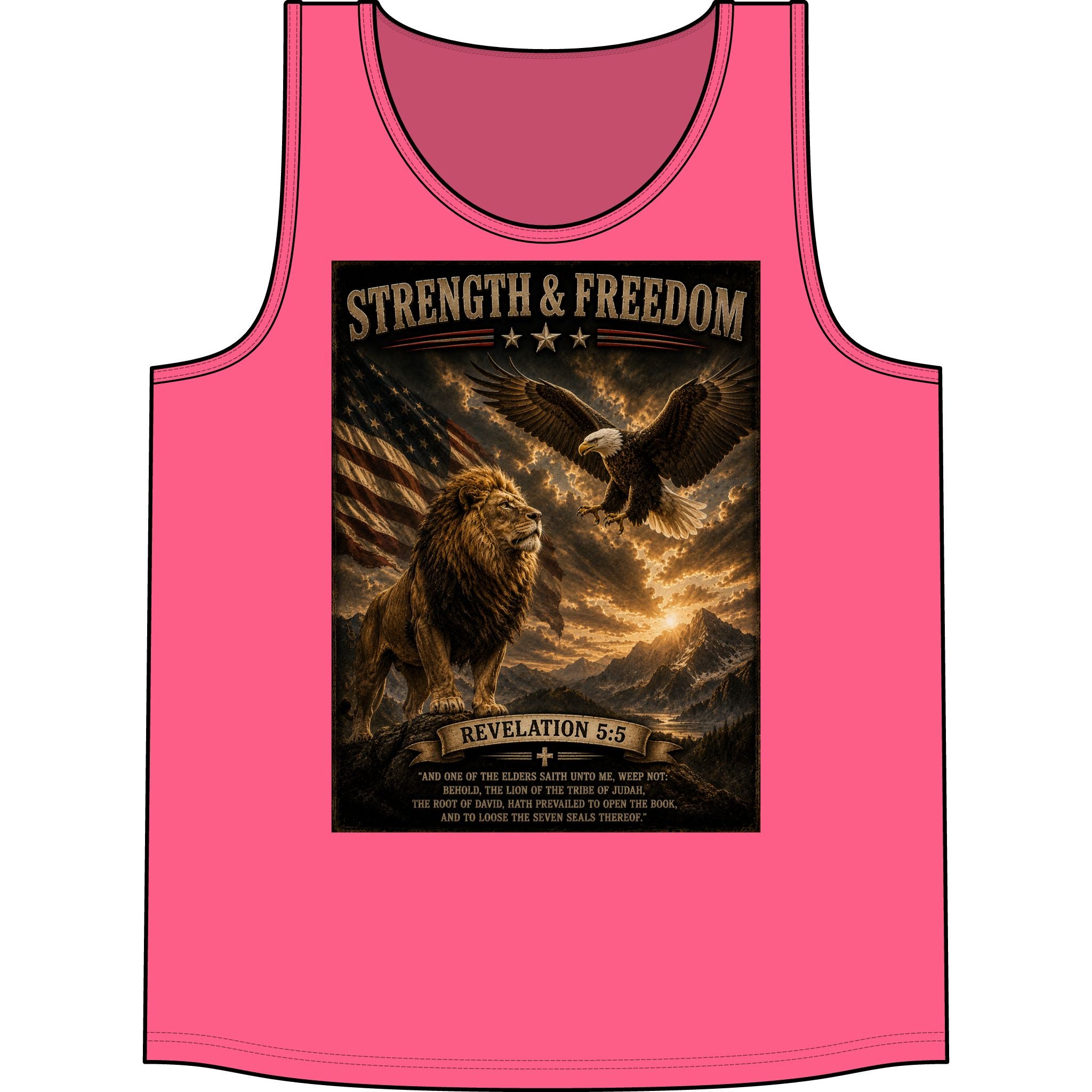 Strength & Freedom Tank Top — Lion, Eagle & Revelation 5:5 Patriotic Faith Tank
