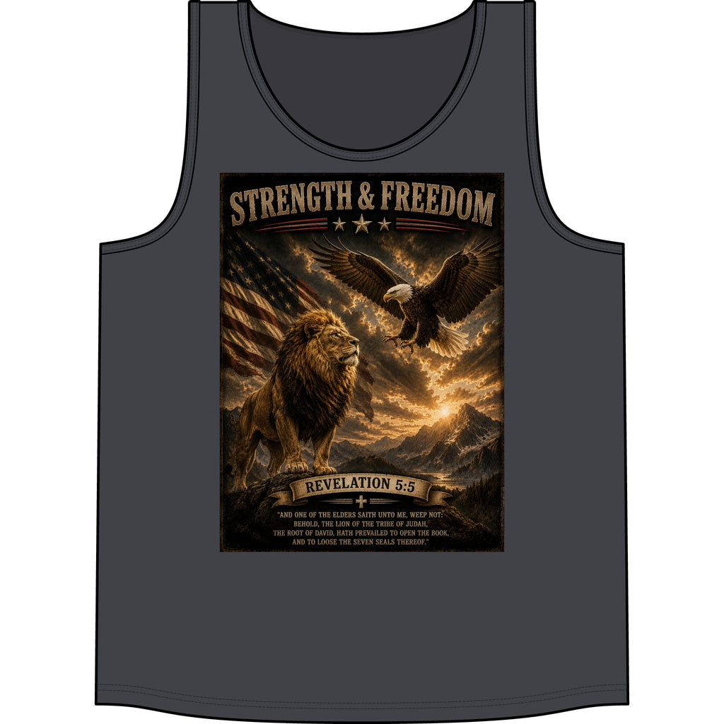 Strength & Freedom Tank Top — Lion, Eagle & Revelation 5:5 Patriotic Faith Tank