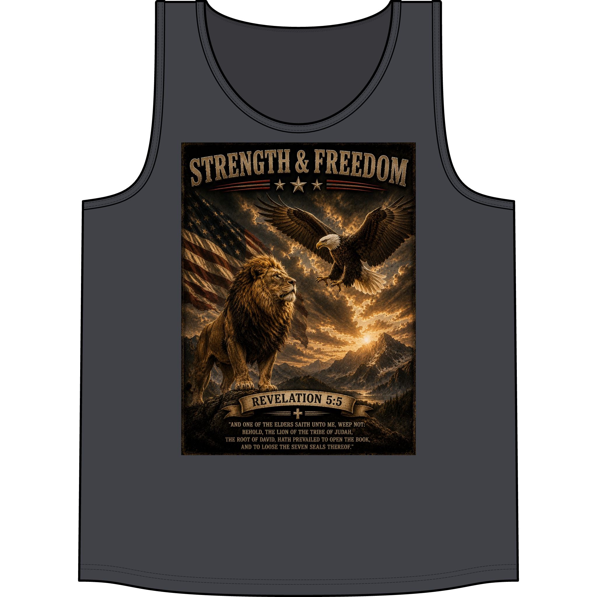 Strength & Freedom Tank Top — Lion, Eagle & Revelation 5:5 Patriotic Faith Tank