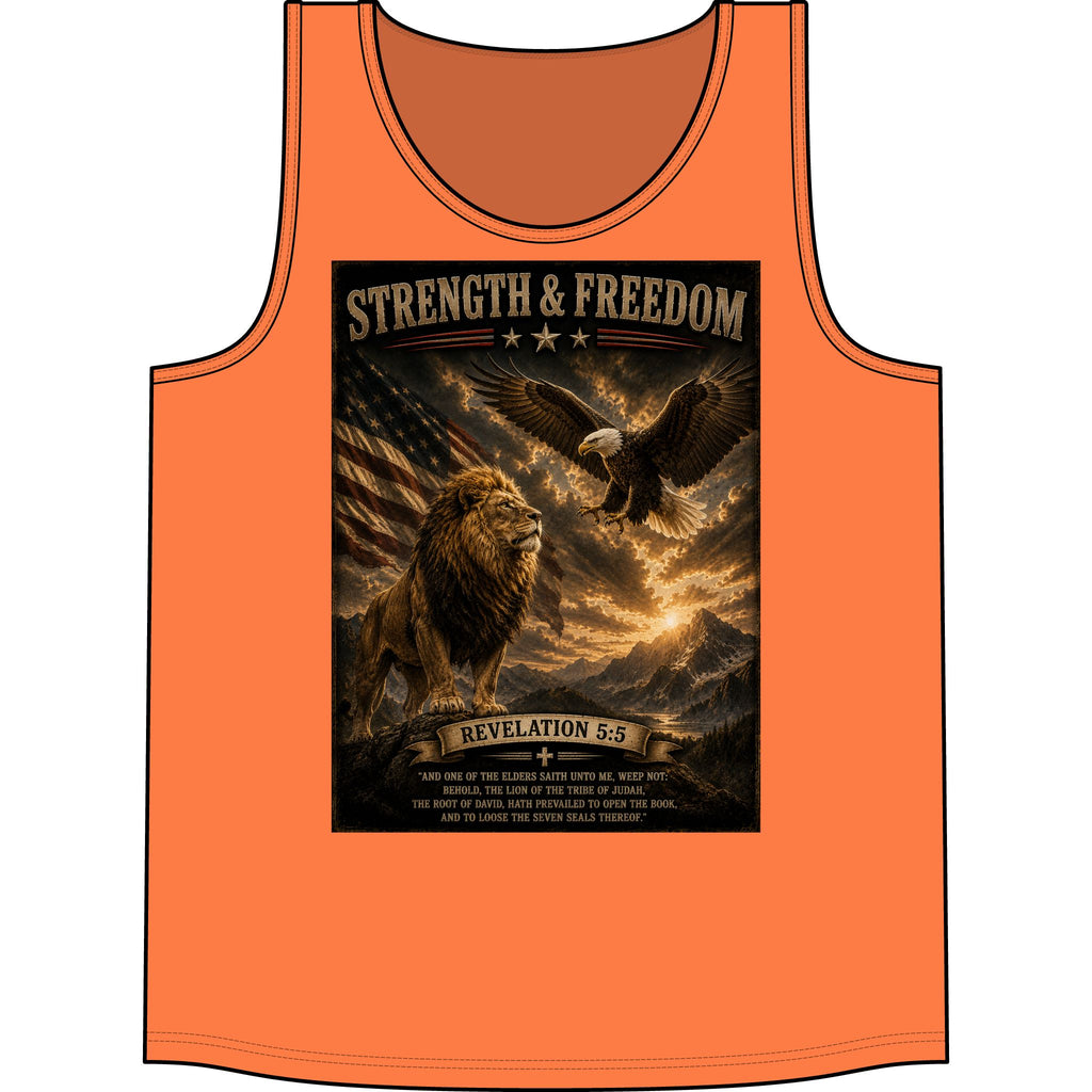 Strength & Freedom Tank Top — Lion, Eagle & Revelation 5:5 Patriotic Faith Tank
