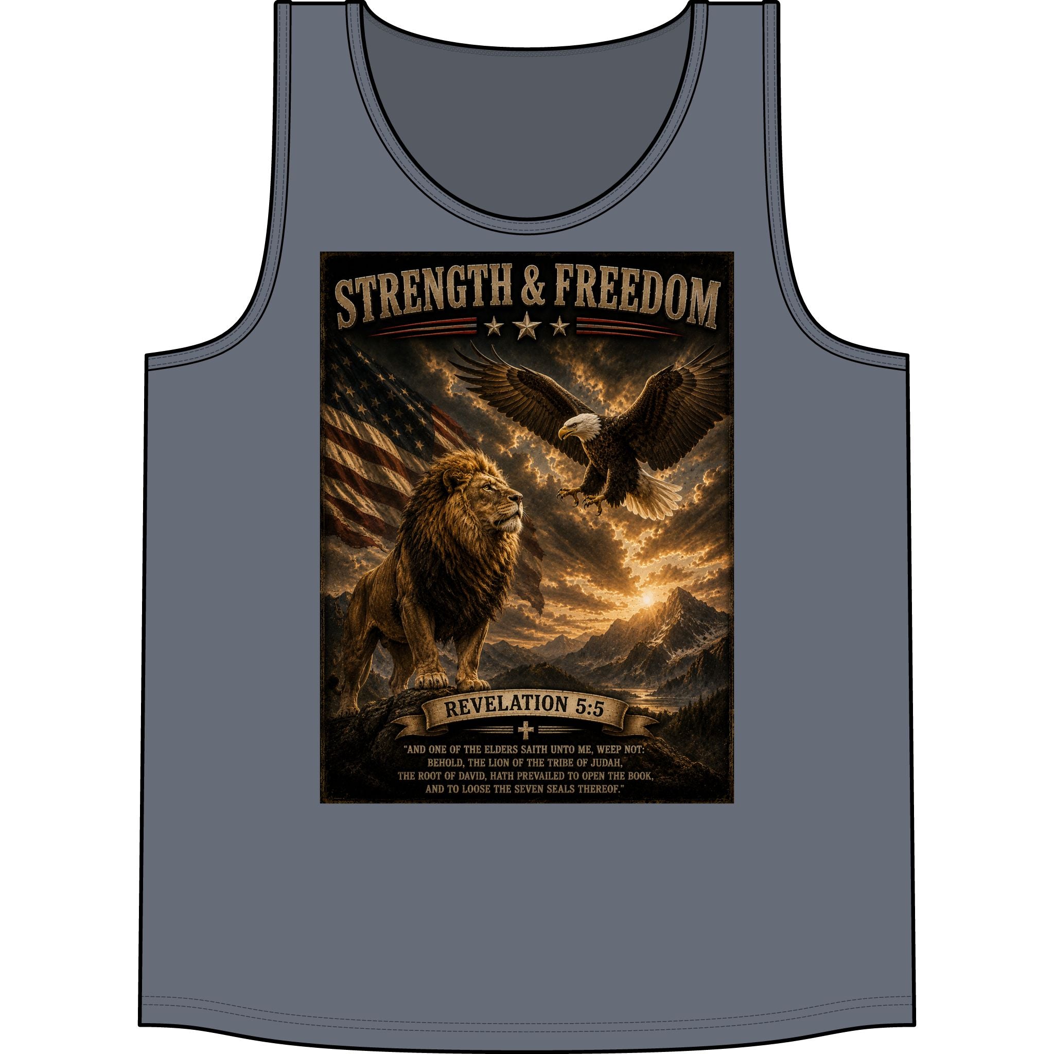 Strength & Freedom Tank Top — Lion, Eagle & Revelation 5:5 Patriotic Faith Tank