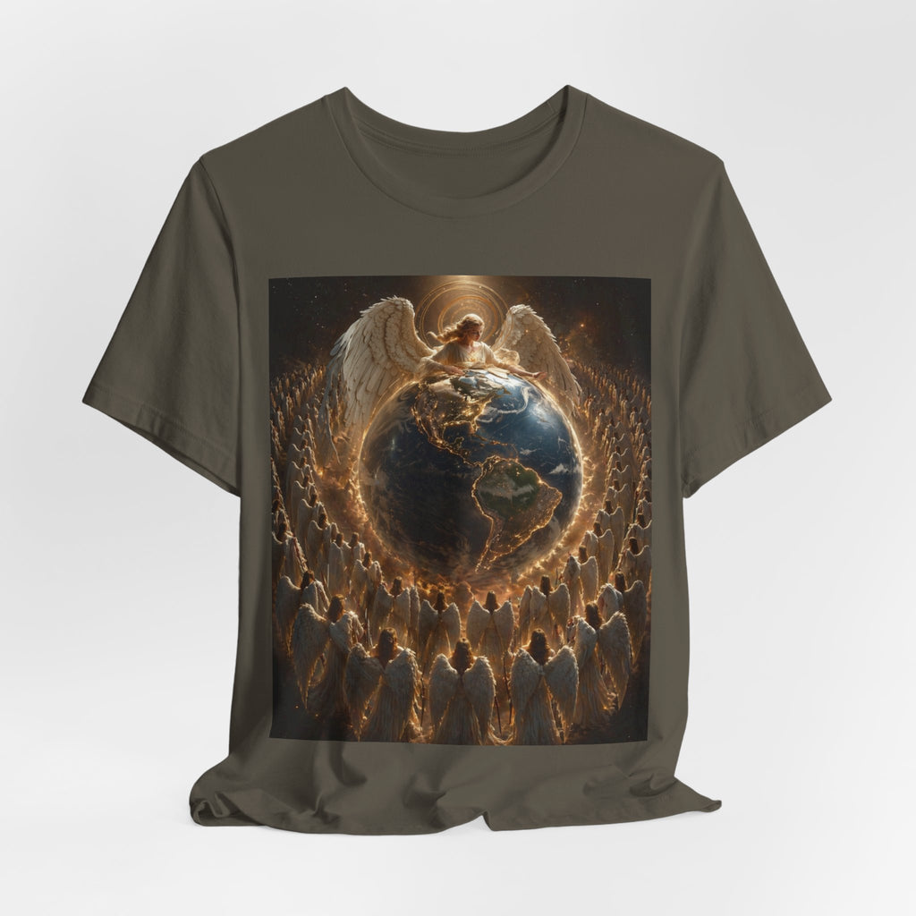 Angel Watching Over Earth T‑Shirt — Spiritual Guardian Globe Tee