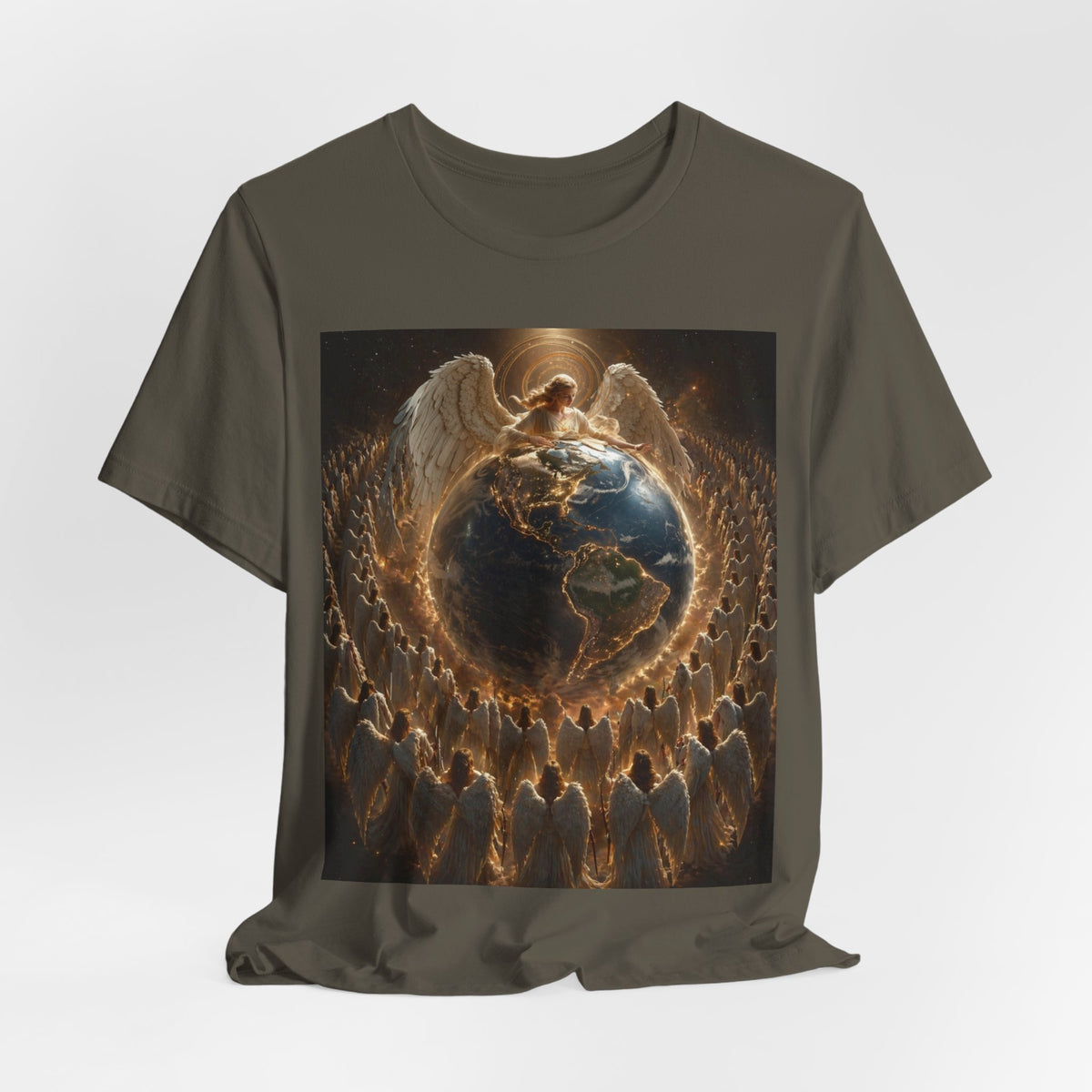 Angel Watching Over Earth T‑Shirt — Spiritual Guardian Globe Tee