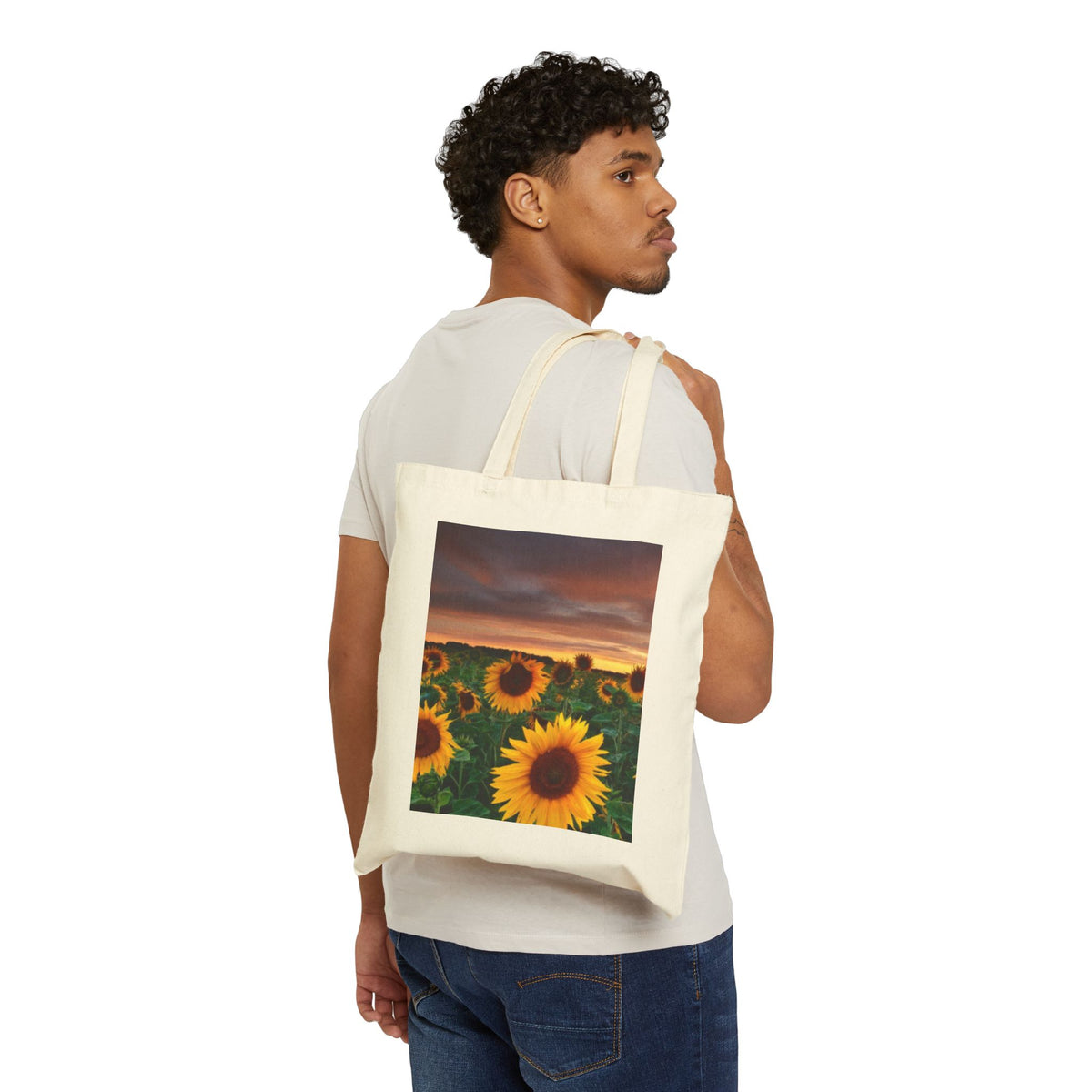 Sunflower Field Sunset Tote Bag – Floral Cotton Canvas Shopper