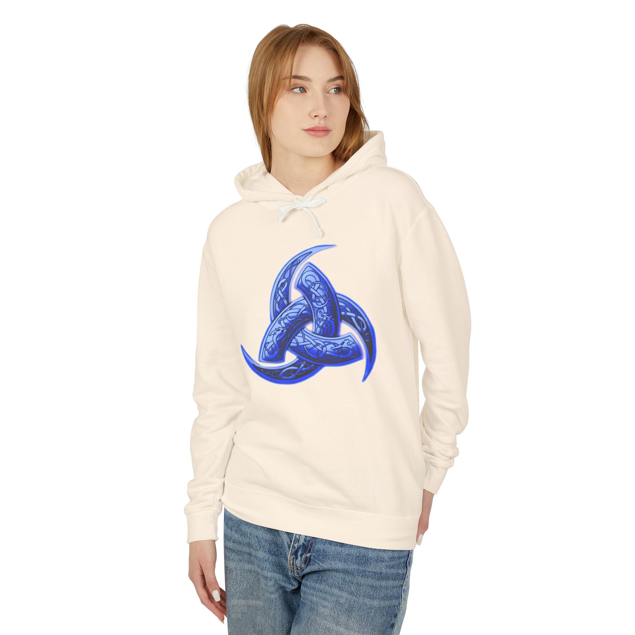 The Triple Horn of Odin is--Celtic Blue Triquetra Hoodie — Intricate Knotwork Hooded Sweatshirt