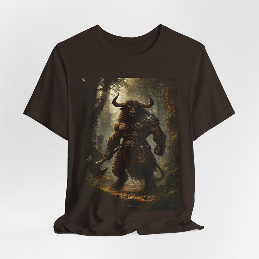 Minotaur Forest Warrior T-Shirt — Mythic Fantasy Creature Graphic Tee