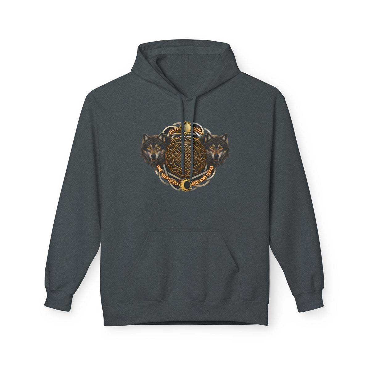 Skoll and Hati – The Wolves of the Sun and Moon-Hoodie — Rustic Wildlife Graphic Hooded Sweatshirt
