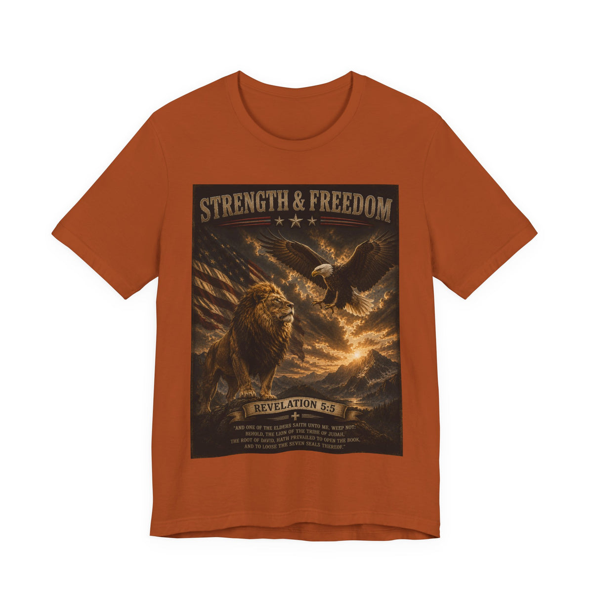 Strength & Freedom Christian Lion Tee – Revelation 5:5 Inspirational Graphic T-Shirt