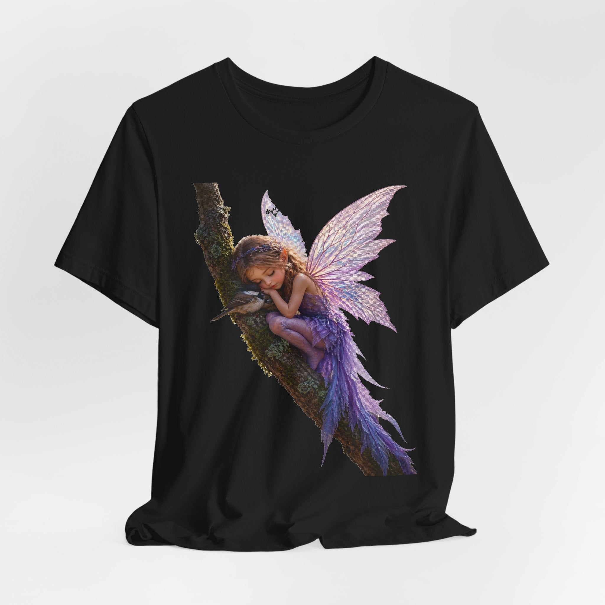 Fairy Sleeping on Branch T-Shirt — Magical Purple Fairy Tee for Women & Girls