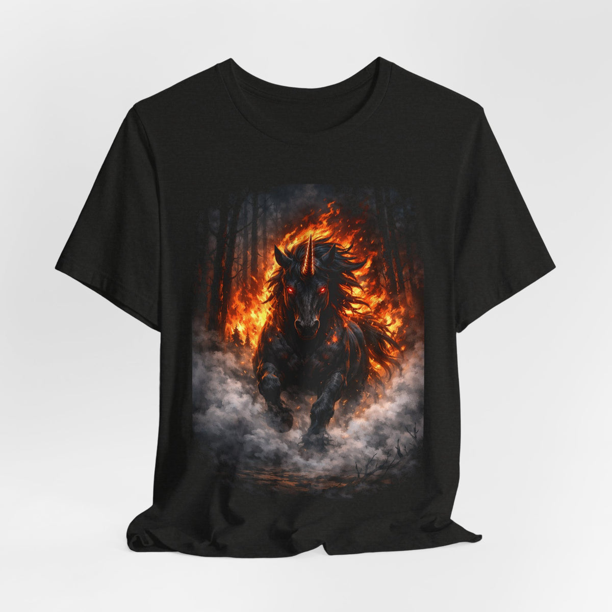 Fiery Stallion Graphic Tee — Burning Horse Fantasy T-Shirt