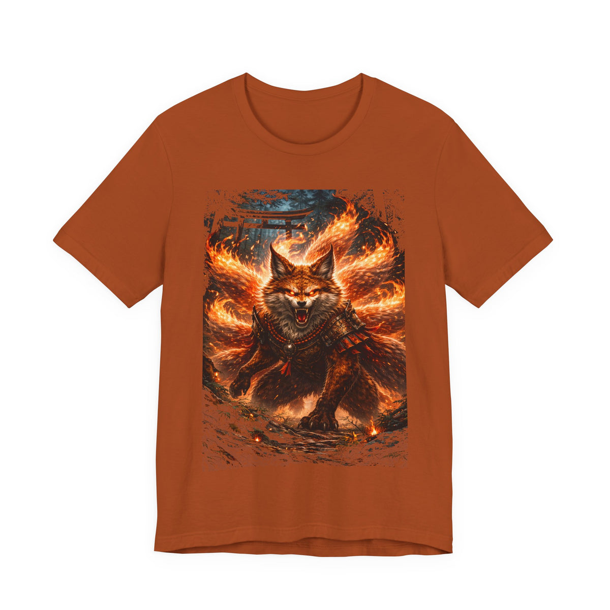 Fiery Nine-Tailed Fox Graphic Tee – Mythic Kitsune Flame Shirt