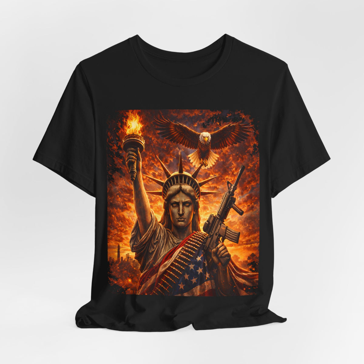 USA Liberty T-Shirt — Statue of Liberty with Eagle & Flag Graphic
