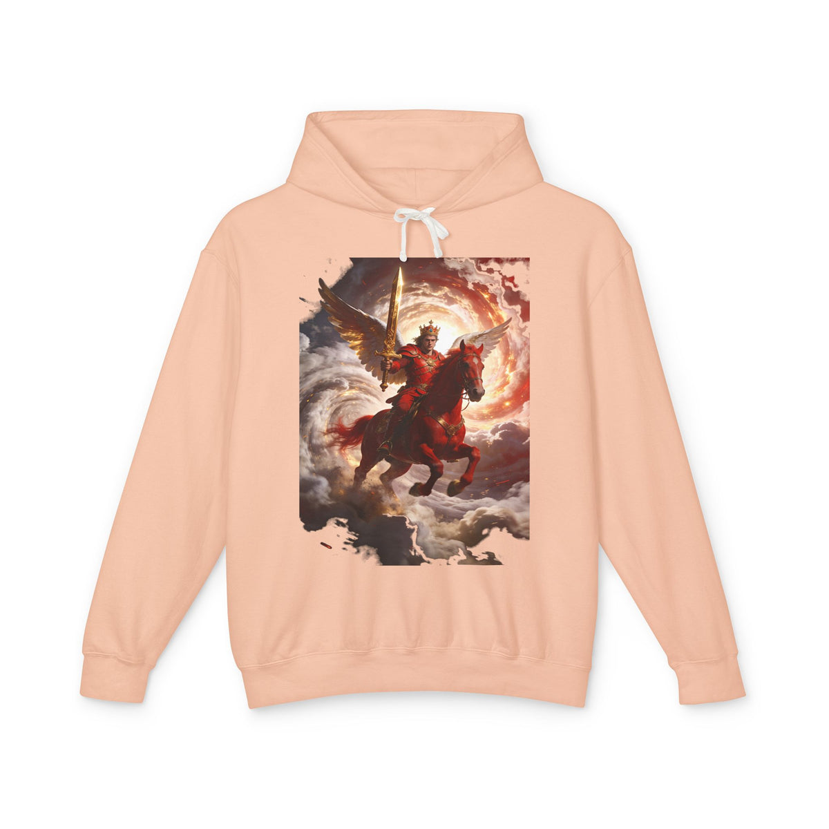 The red horse from Revelation 6:3-4-Angel Knight Hoodie — Celestial Warrior Horse Graphic Sweatshirt