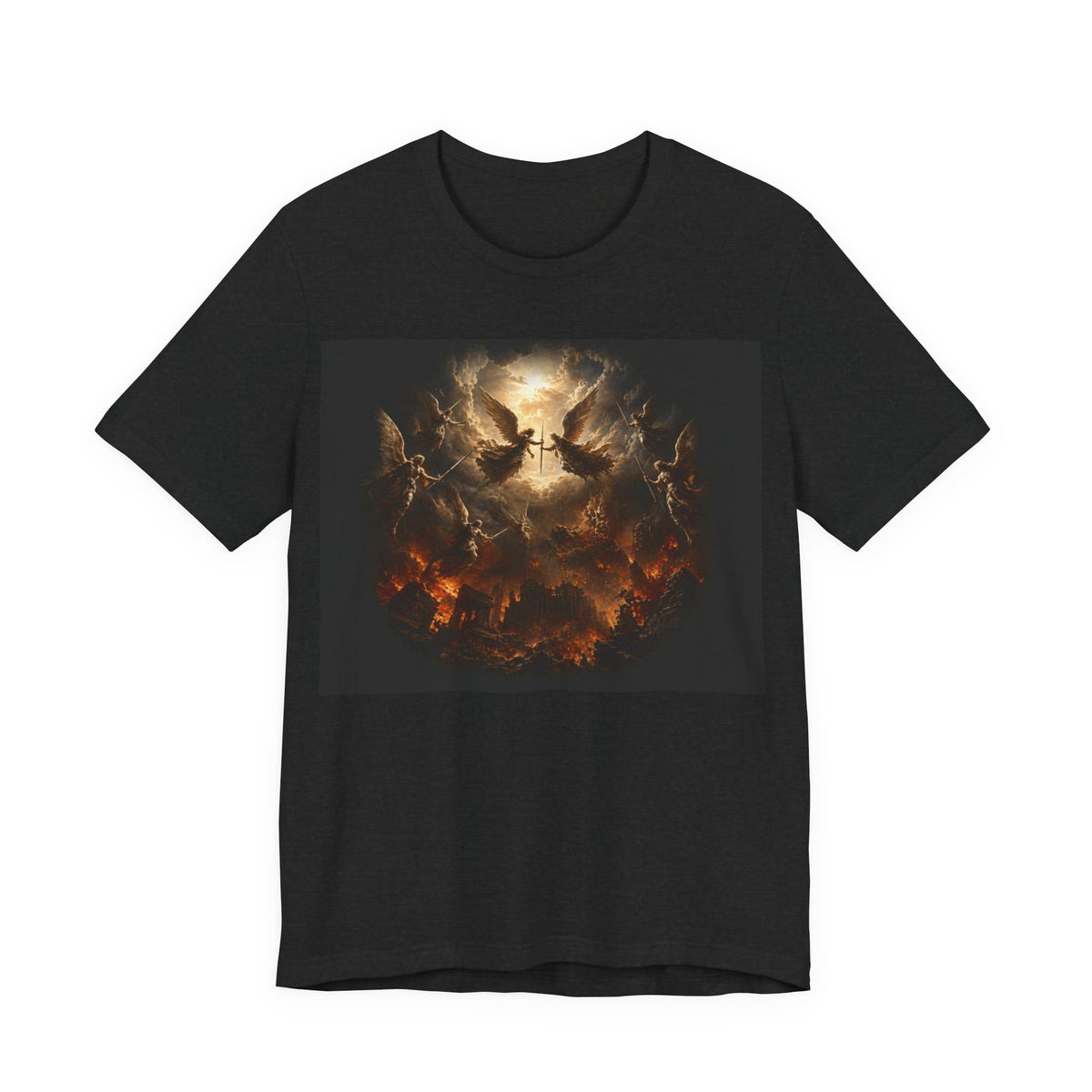 Apocalyptic Angel Graphic Tee — Fallen Skies Battle Scene T‑Shirt