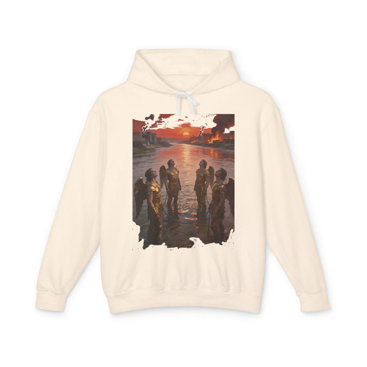 Revelation 9 reveals four fallen angels bound in the Euphrates River  Crew Hooded Sweatshirt