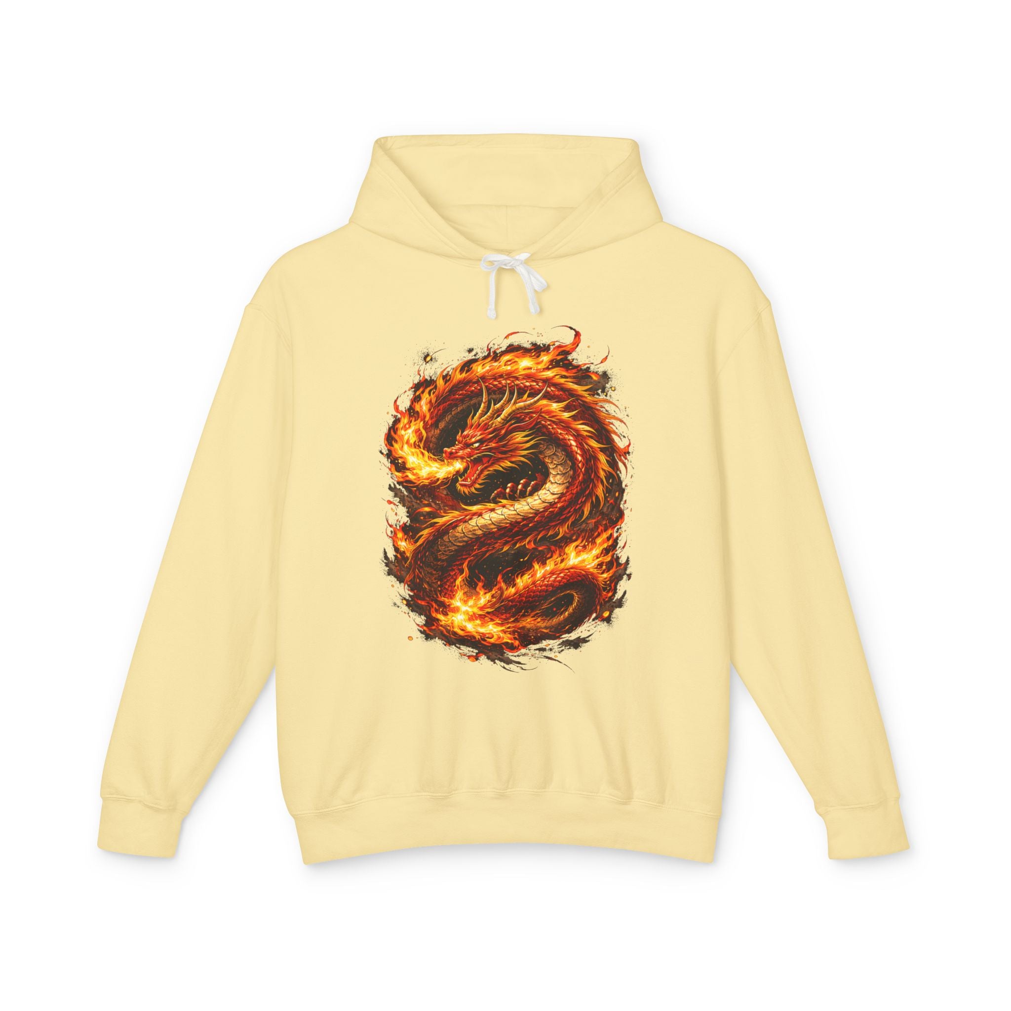 Flaming Dragon Hoodie — Fiery Mythical Dragon Graphic Sweatshirt
