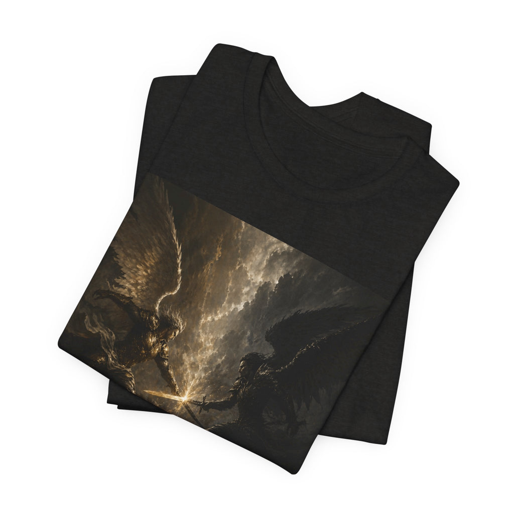 Angel Battle Graphic Tee — Dark Mythic Winged Warriors Shirt