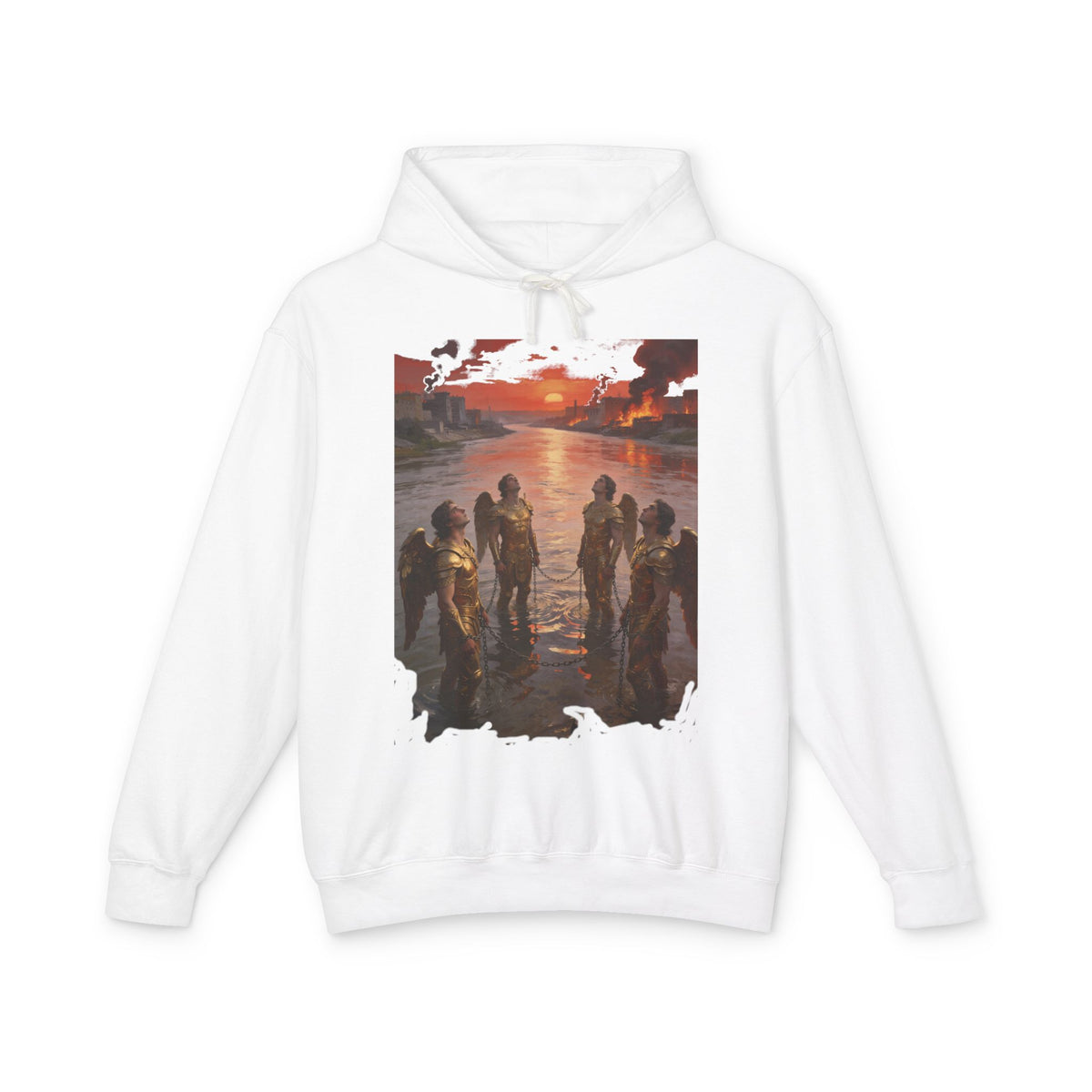 Revelation 9 reveals four fallen angels bound in the Euphrates River  Crew Hooded Sweatshirt