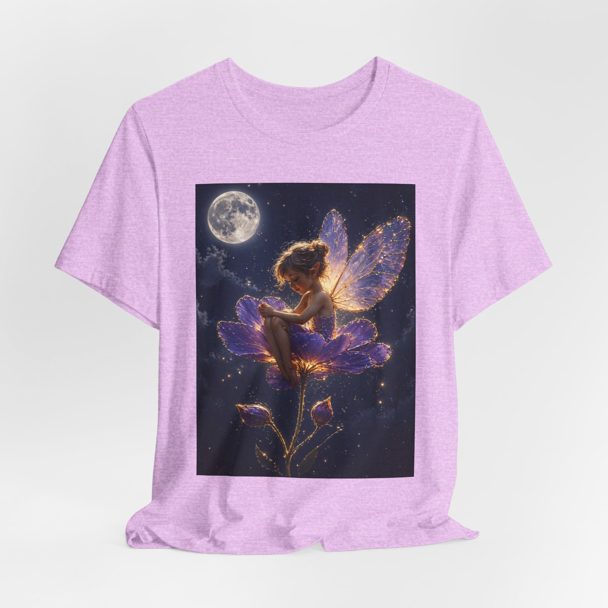 Fairy Night T-Shirt — Moonlit Fairy on Purple Flower