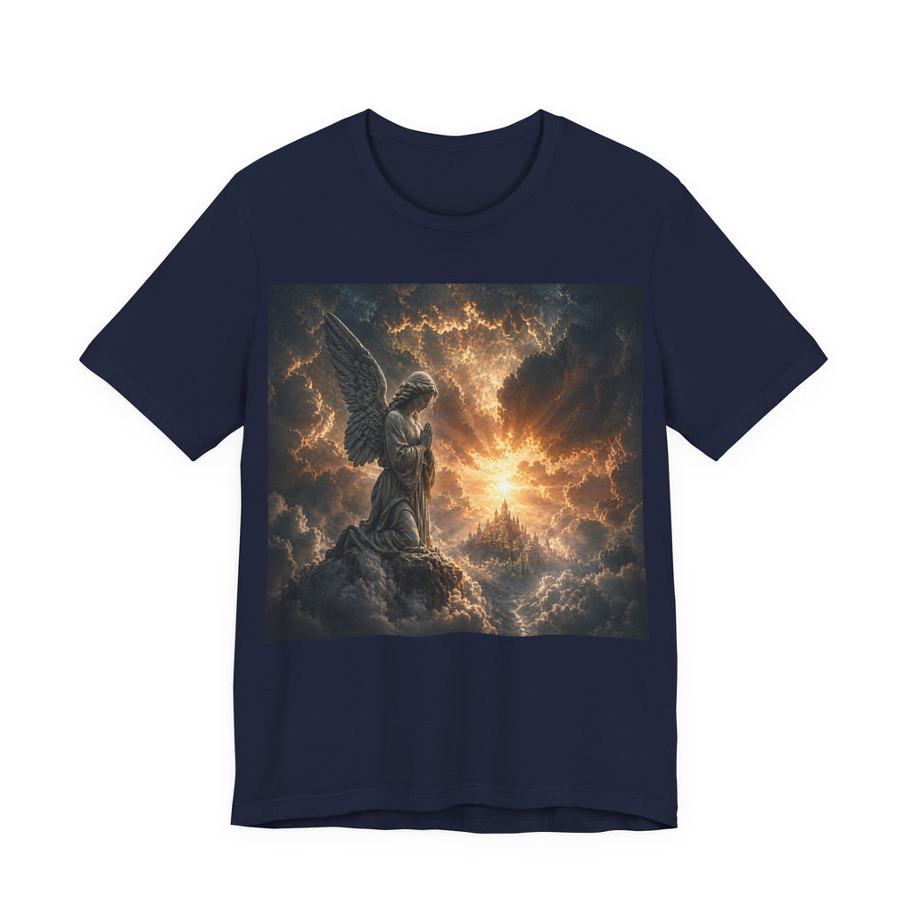 Angel in Storm Graphic Tee — Dramatic Celestial Art T-Shirt