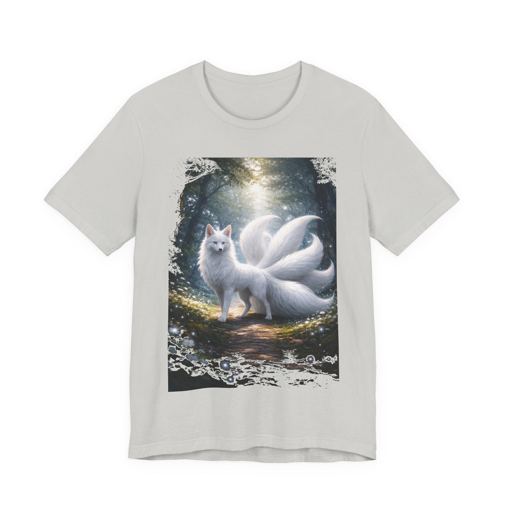 Nine-Tailed Fox Fantasy T-Shirt — Mystical White Kitsune Forest Tee