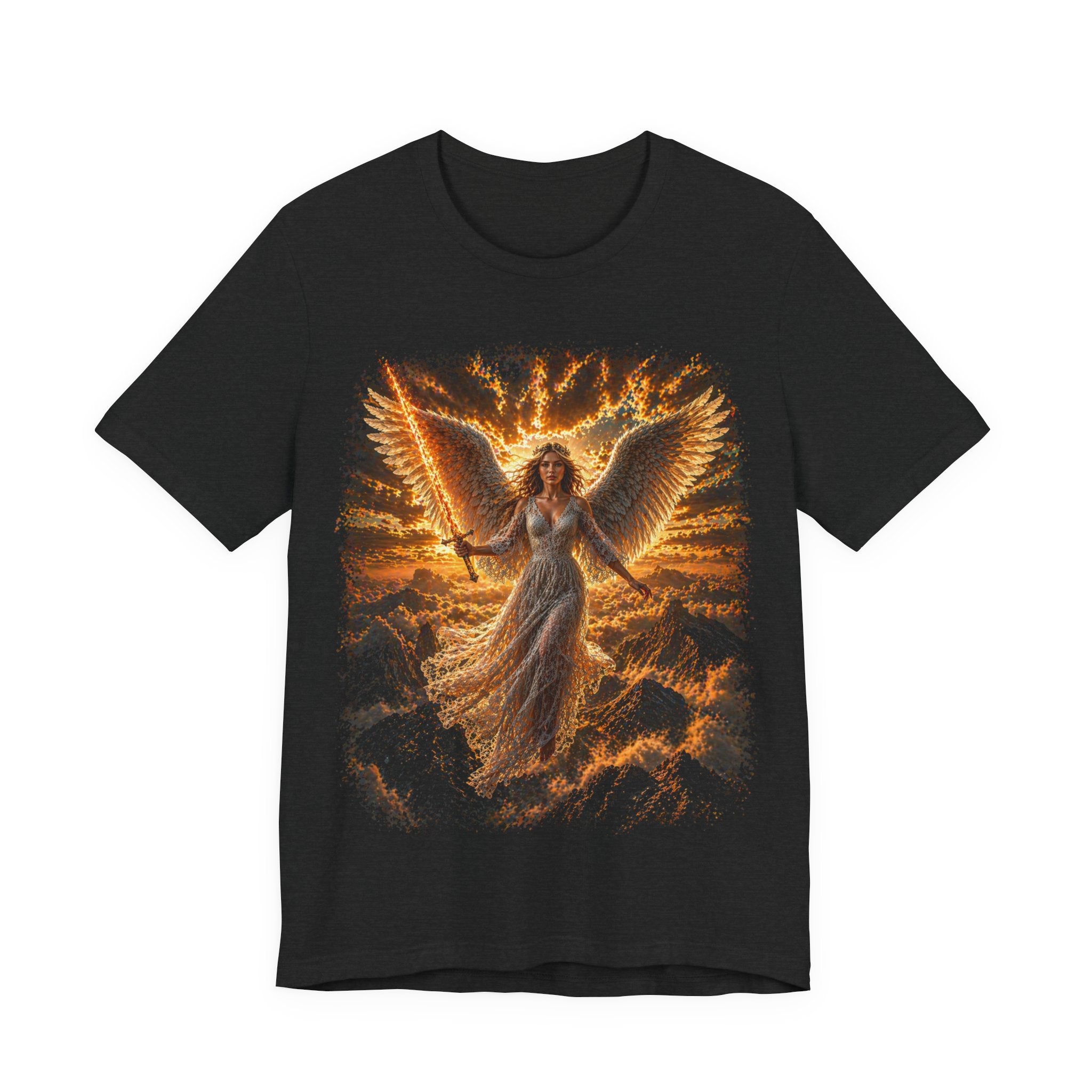 Angel Wings Graphic Tee — Fiery Guardian Angel Design