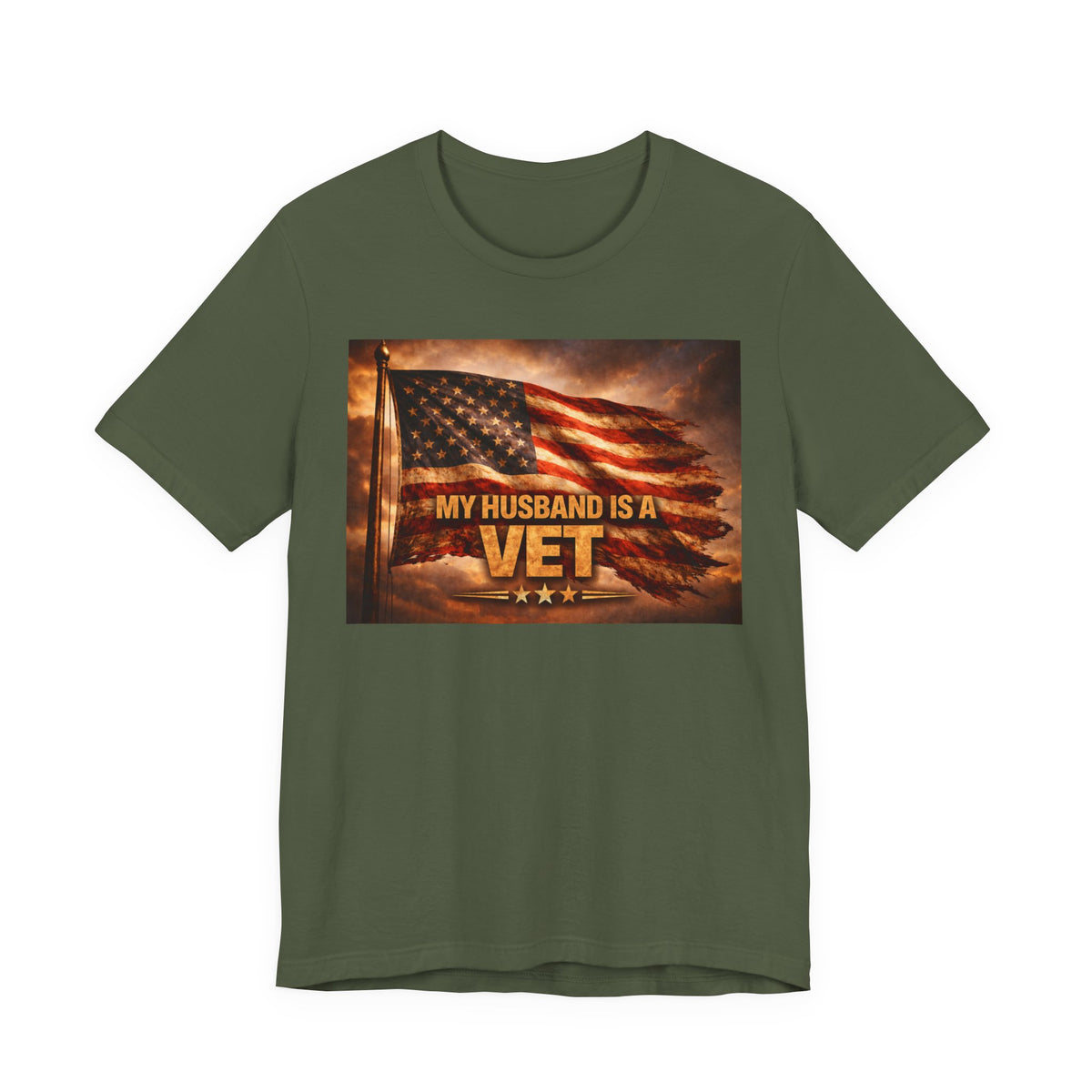 My Husband Is A Vet T-Shirt — Patriotic American Flag Military Tee for Military Wives