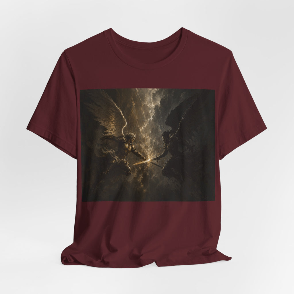 Angel Battle Graphic Tee — Dark Mythic Winged Warriors Shirt