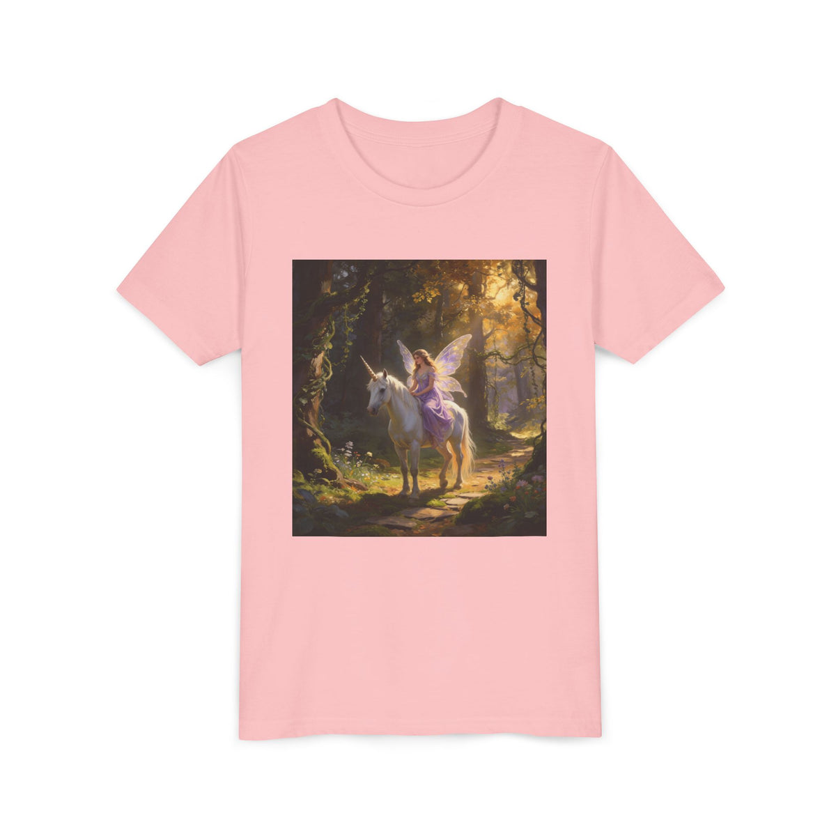 Youth Tee — Enchanted Unicorn & Fairy Forest Graphic