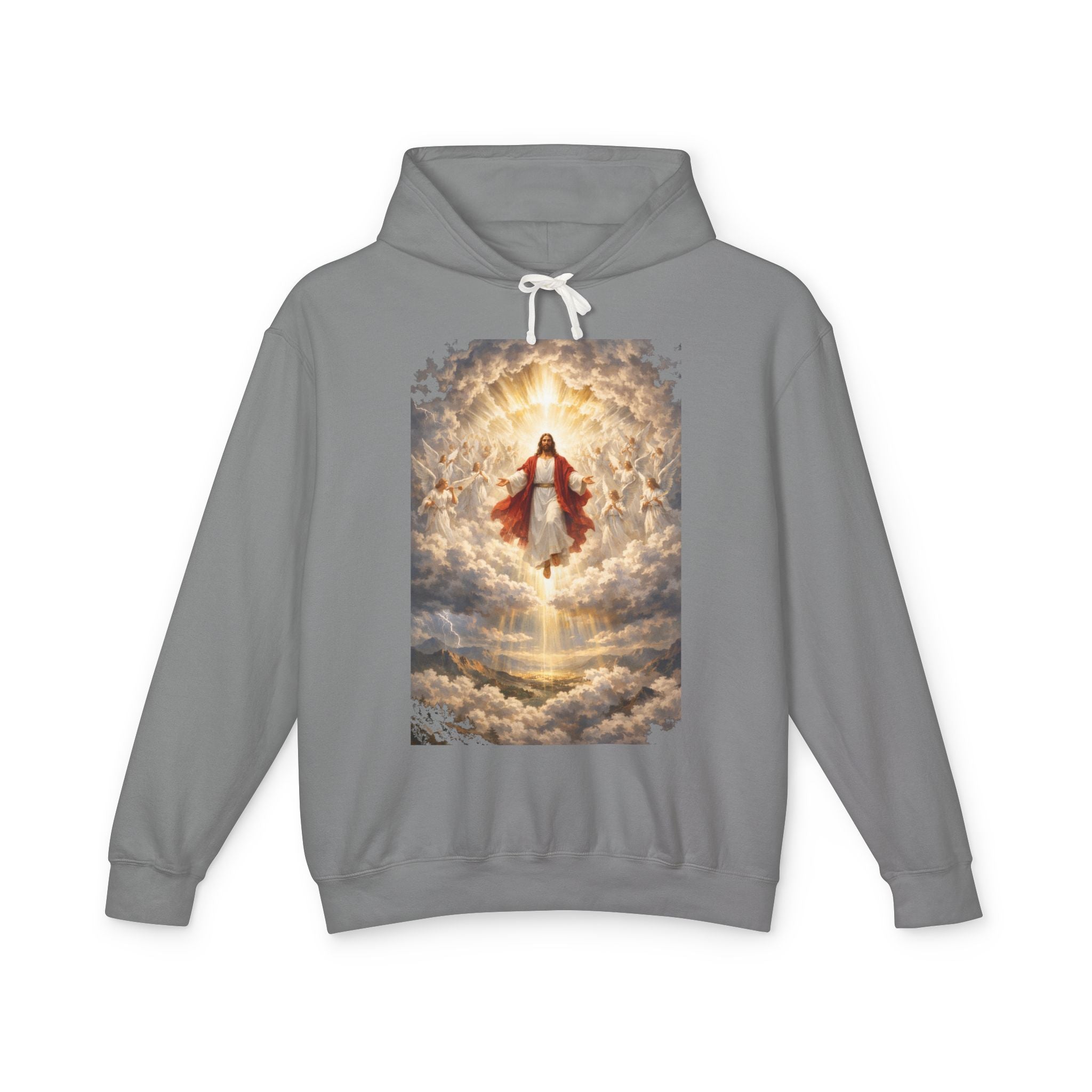 Christian Jesus Hoodie — Ascension Clouds Religious Graphic Sweatshirt