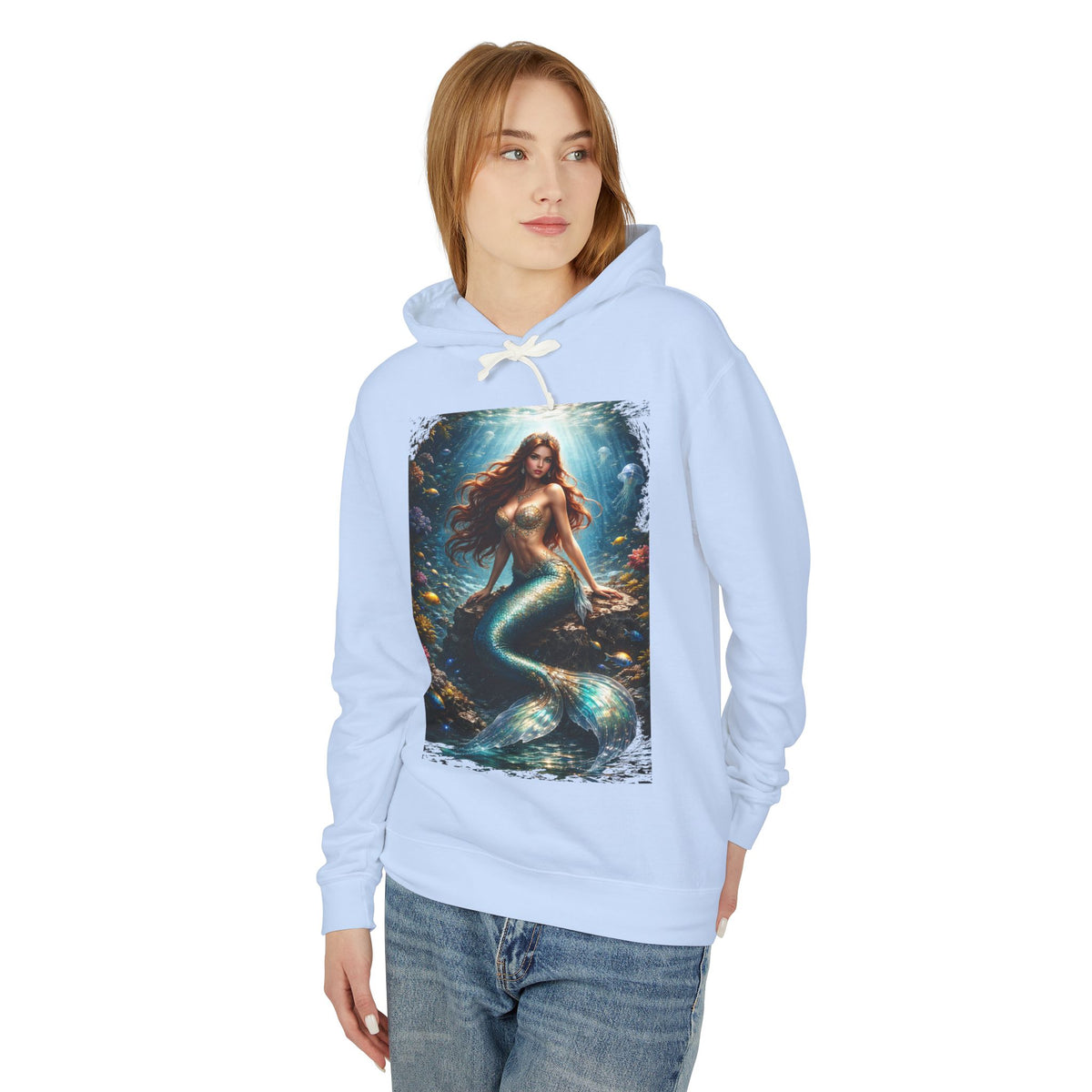 Mermaid Art Hooded Sweatshirt — Mystical Ocean Fantasy Hoodie