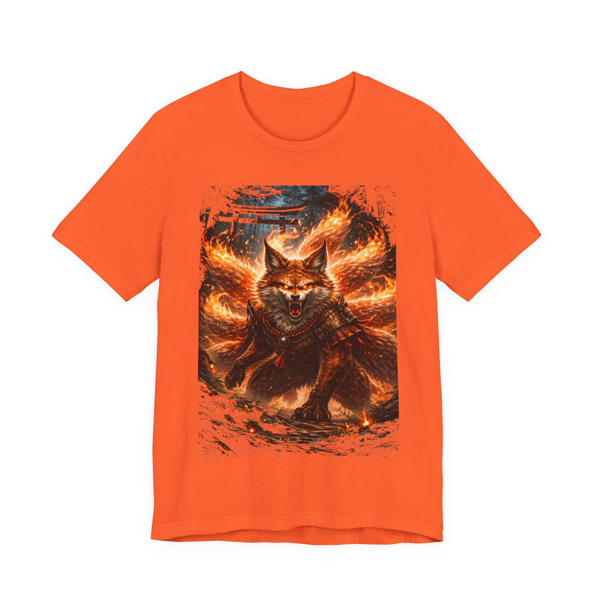 Fiery Nine-Tailed Fox Graphic Tee – Mythic Kitsune Flame Shirt
