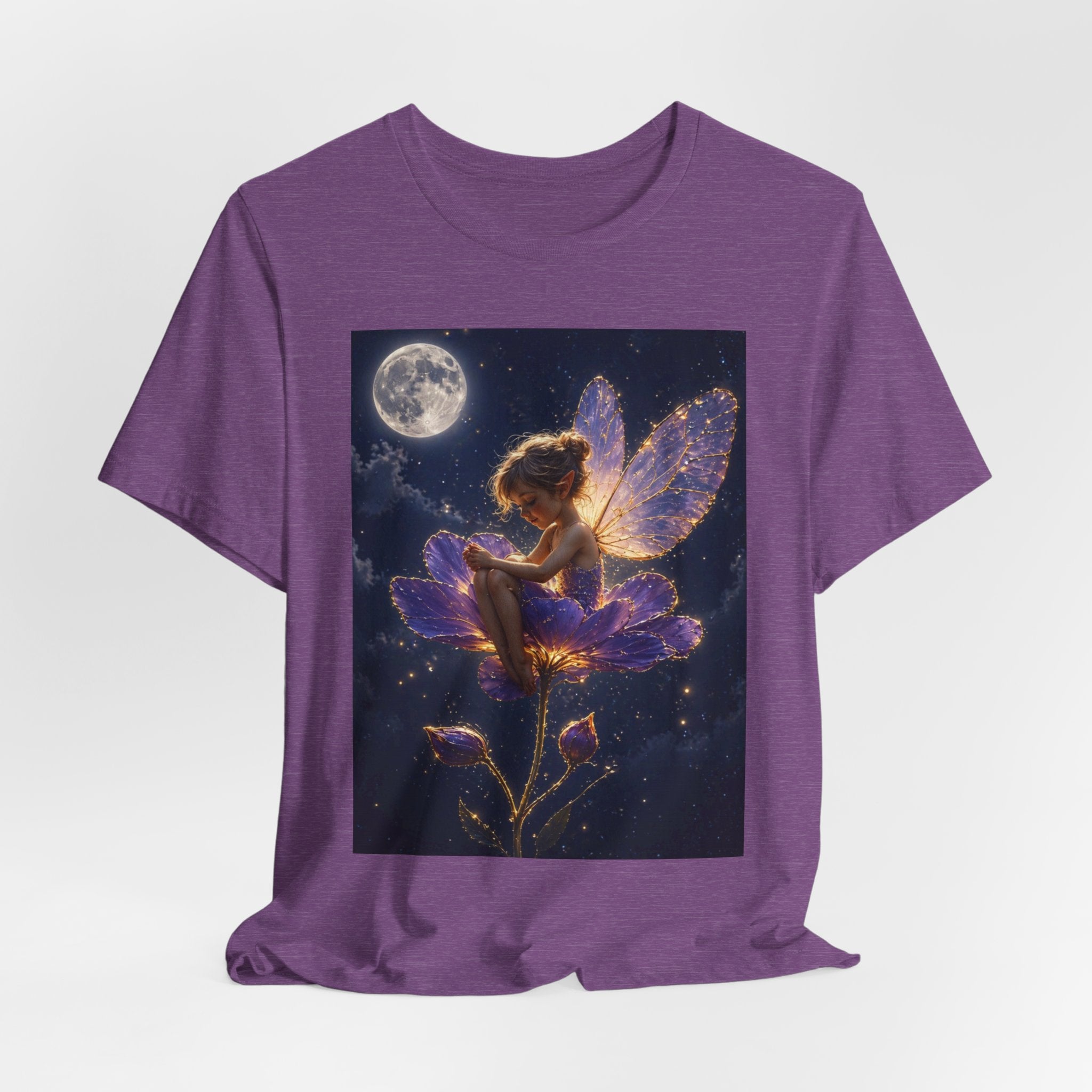 Fairy Night T-Shirt — Moonlit Fairy on Purple Flower