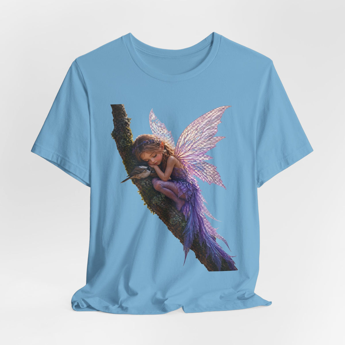 Fairy Sleeping on Branch T-Shirt — Magical Purple Fairy Tee for Women & Girls