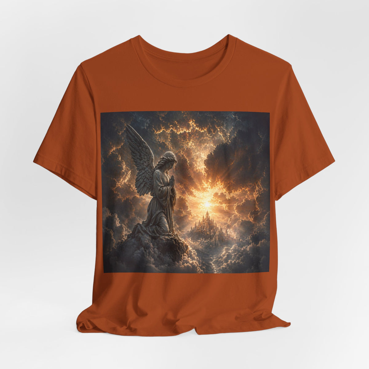 Angel in Storm Graphic Tee — Dramatic Celestial Art T-Shirt