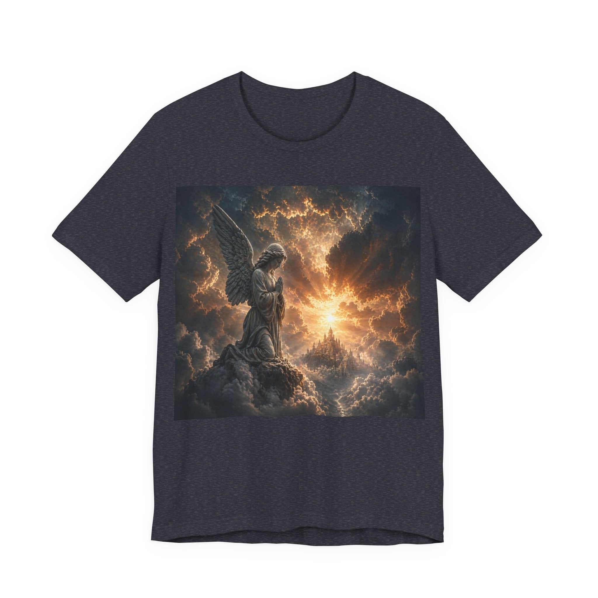 Angel in Storm Graphic Tee — Dramatic Celestial Art T-Shirt