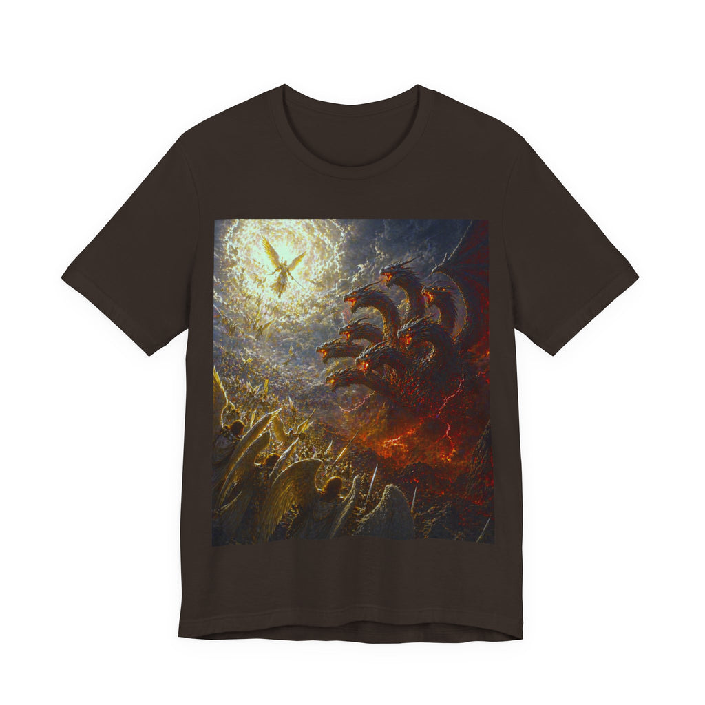 Apocalyptic Angel vs. Satan the 7 headed Dragon Graphic  T-Shirt