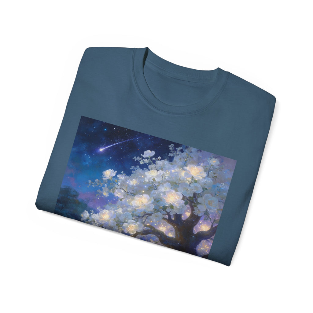 Unicorn Mystic Night Sheep Cotton Tee — Dreamy Moonlit Tree Art T-Shirt